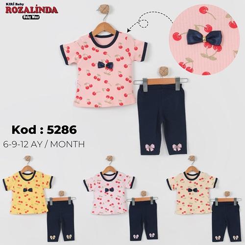 Rozalinda 5286 Kız Bebe Penye Kıraz Bakılı Tayt Takım 6-12 AY