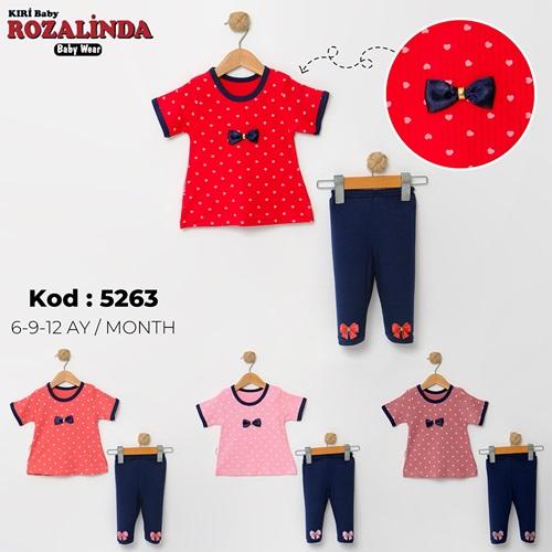 Rozalinda 5263 Kız Bebe Penye Kalp Baskılı Tayt Takım 6-12 AY