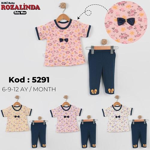 Rozalinda 5291 Kız Bebe Penye Çiçek Baskılı Tayt Takım 6-12 AY