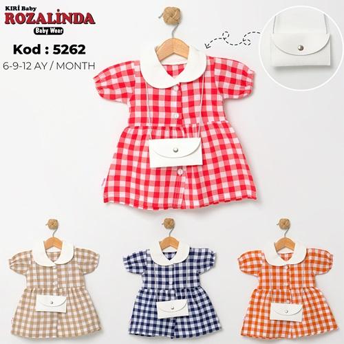 Rozalinda 5262 Kız Bebe Penye Metraj Askılı Kareli Elbise 6-12 Ay