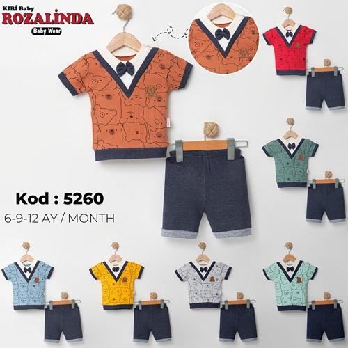 Rozalinda 5260 Erkek Bebe Penye Sevimli Ayıcık Baskılı V Yakalı Takım 6-12 AY