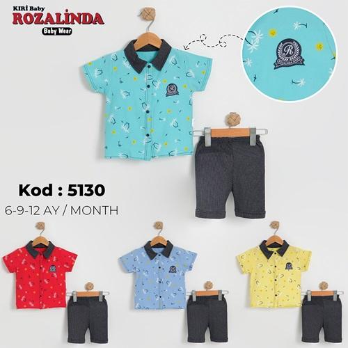 Rozalinda 5130 Erkek Bebe Penye Güneş Baskılı Şortlu Takım 6-12 AY