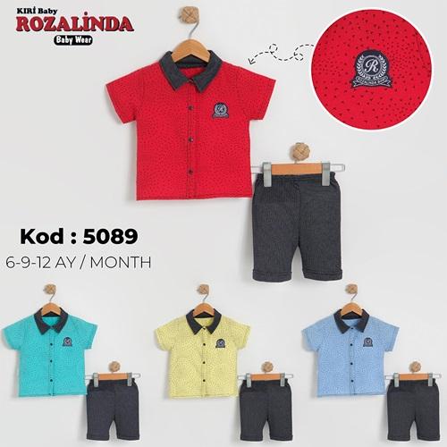 Rozalinda 5089 Erkek Bebe Penye Gömlek Şortlu Takım 6-12 AY