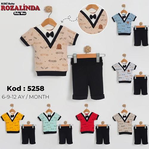 Rozalinda 5258 Erkek Bebe Penye Araba Baskılı Şortlu Takım 6-12 AY