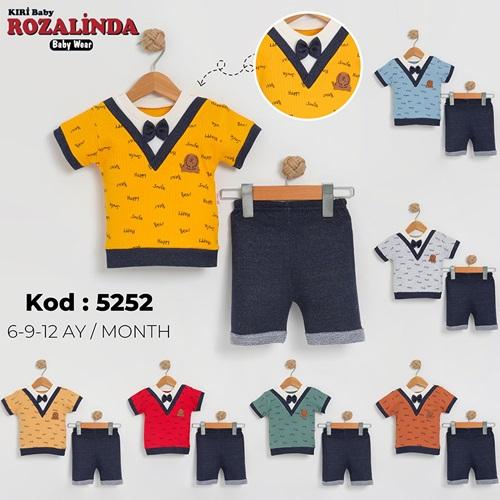 Rozalinda 5252 Erkek Bebe Penye Happy Baskılı Şortlu Takım 6-12 AY
