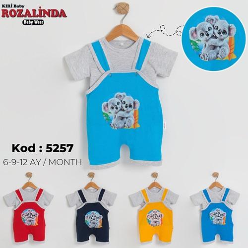 Rozalinda 5257 Erkek Bebe Penye Sevimli Koala Baskılı Askılı Bahcıvan Takım 6-12 AY