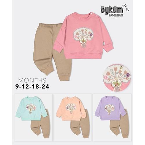 Öyküm 1730 Kız Bebe Penye Triko Nakışlı Takım 9-24 Ay