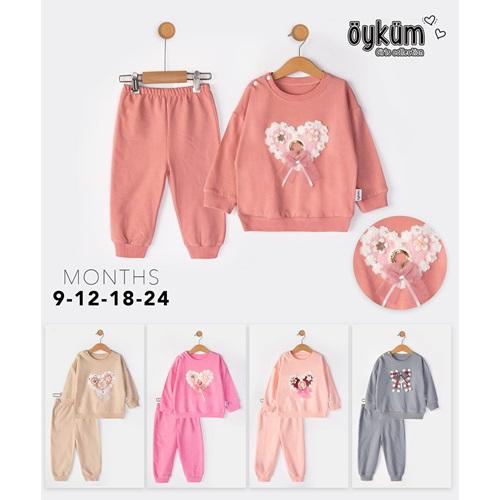 Öyküm 1725 Kız Bebe Penye Triko Kalp Nakışlı Takım 9-24 Ay