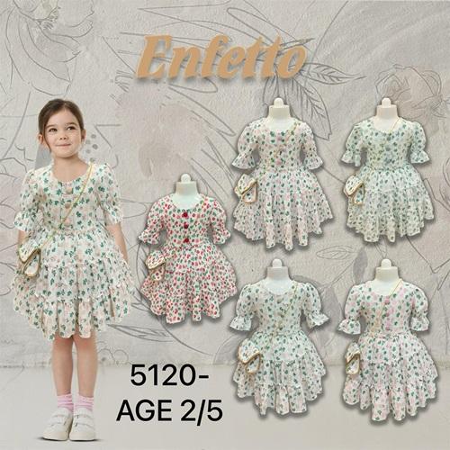 Enfetto 5120 Kız Çocuk Çiçek Desenli Çantalı Elbise 1-4 Yaş