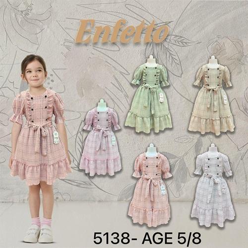 Enfetto 5138 Kız Çocuk Desenli Çantalı Elbise 5-8 Yaş