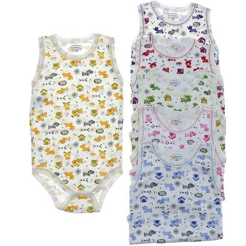 Lüxeline 6066 Çocuk Penye Desenli Sıfır Kol Çıtçıtlı Badi 3-4-5 Yaş