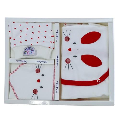 CC-519 Bebe Penye Kulaklı Tavşan Nakışlı 5 Parça Lüx Zıbın Set 0-3 Ay