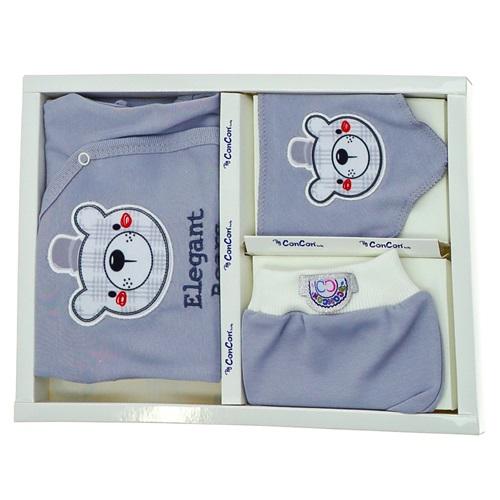 CC-5082 Bebe Penye Sevimli Ayıcık Nakışlı 5 Parça Lüx Zıbın Set 0-3 Ay