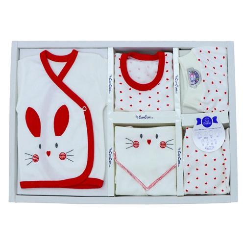 Concon 8103 Bebe Kulaklı Sevimli Tavşan Nakışlı 8 Parça Lüx Zıbın Set 0-3 Ay