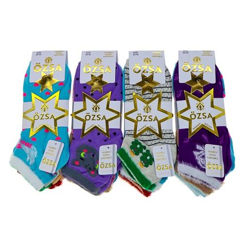 Özsa 3544 Bayan Penye Desenli Likralı 3 Lü Tüylü Patik Çorap
