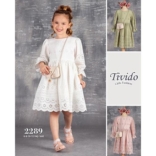 Tivido 2289 Kız Çocuk Güpür Modelli Brode Çantalı Elbise 6-12 Yaş