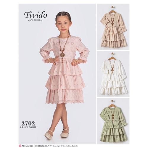 Tivido 2702 Kız Çocuk Güpürlü Brode Elbise 6-12 Yaş