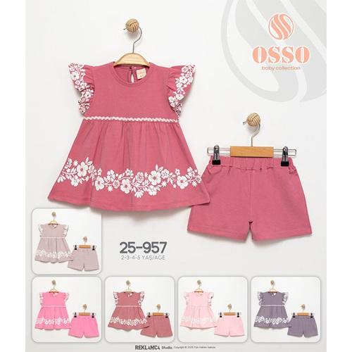 Osso 957 Kız Çocuk Penye Çiçek Baskılı Şortlu Takım 2-5 Yaş