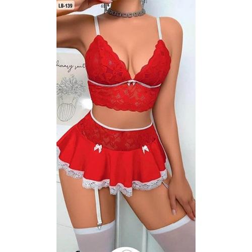 Lily Bianca LB-139 Bayan Dantelli Jartiyerli Takım Fantazi Gecelik