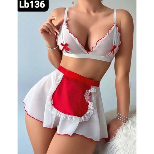 Lily Bianca LB-136 Bayan Dantelli Jartiyerli Takım Fantazi Gecelik