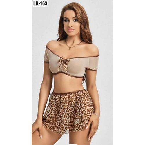 Lily Bianca LB-163 Bayan Leoparlı Jartiyerli Takım Fantazi Gecelik