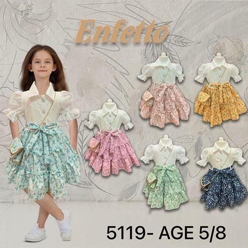 Lotus 5119 Kız Çocuk Çiçek Desenli Çantalı Elbise 5-8 Yaş