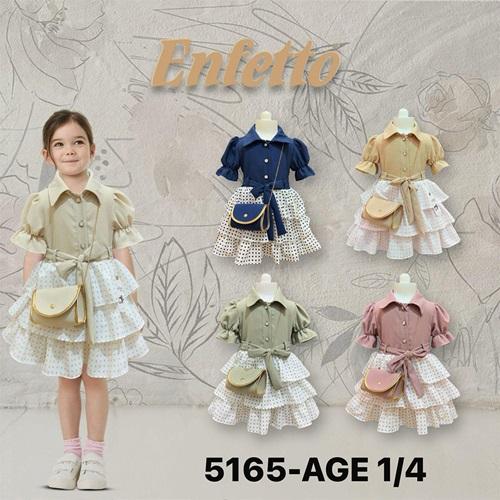 Neo Style 5165 Kız Çocuk Etek Kat Katlı Çantalı Elbise 1-4 Yaş