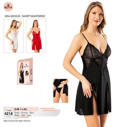 Kota 6214 Bayan Penye Likralı Dantelli Gecelik