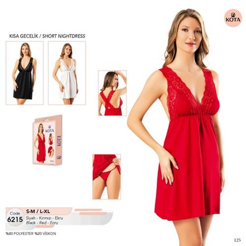 Kota 6215 Bayan Penye Likralı Dantelli Gecelik