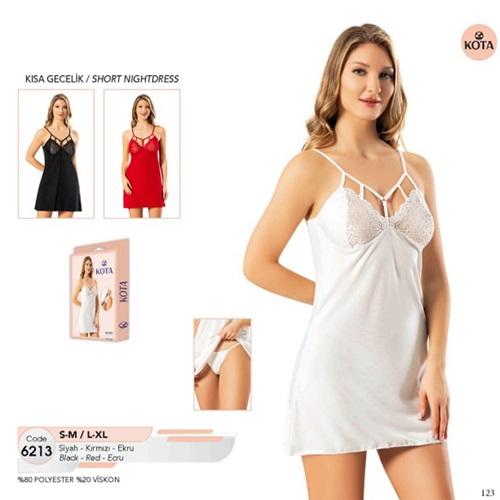 Kota 6213 Bayan Penye Likralı Dantelli Gecelik