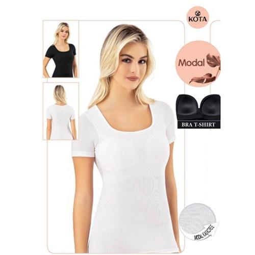 Kota 6654 Bayan Modal Kare Yakalı Kaşkorse Pedli Yarım Kollu Tişört