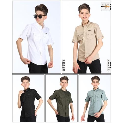 Lasgaris 1021 Erkek Çocuk Keten Çift Cepli Kısa Kol Gömlek 12-16 Yaş