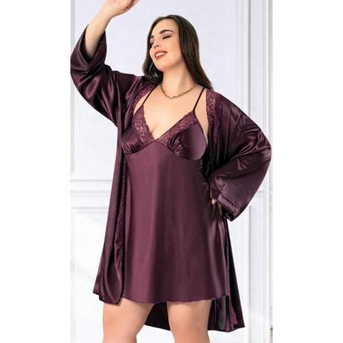 Miss Laris 6013 Bayan Battal Dantelli Saten 3 Lü Kısa Gecelik