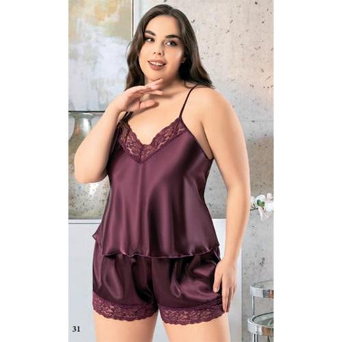 Miss Laris 4228 Bayan Battal Dantelli Saten Şortlu Gecelik