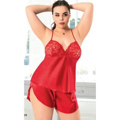 Miss Laris 4232 Bayan Battal Dantelli Saten Şortlu Gecelik