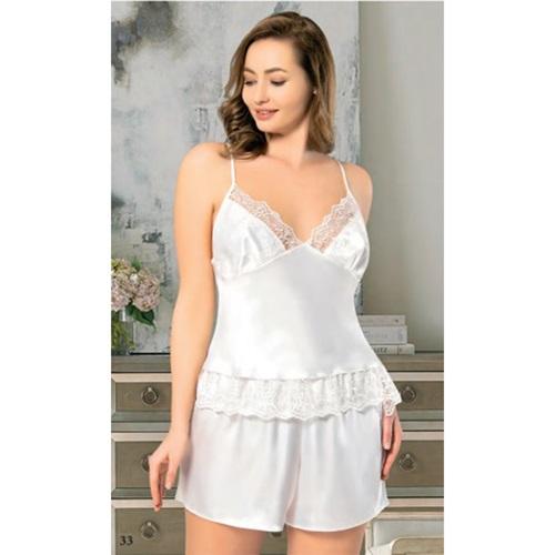 Miss Laris 4223 Bayan Battal Dantelli Saten Şortlu Gecelik