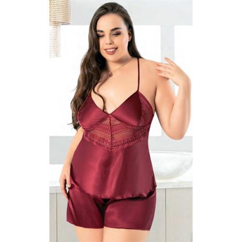 Miss Laris 4231 Bayan Battal Dantelli Saten Şortlu Gecelik