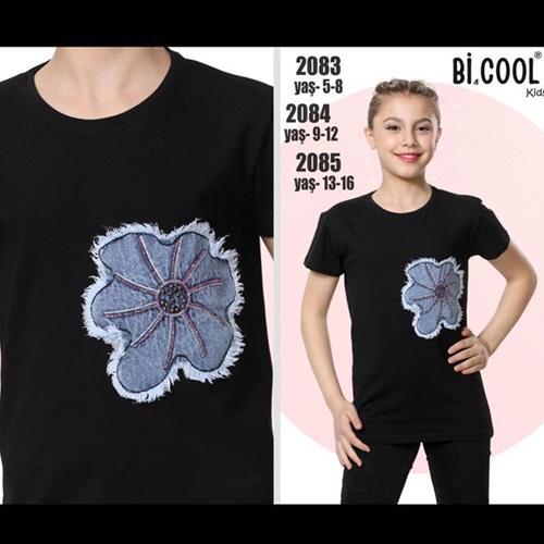 Bi Cool 2084 Kız Çocuk Penye Boncuklu Gül Nakışlı Tişört 9-12 Yaş