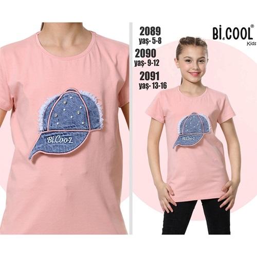 Bi Cool 2090 Kız Çocuk Penye Kot Kumaş Şapka Nakışlı Tişört 9-12 Yaş
