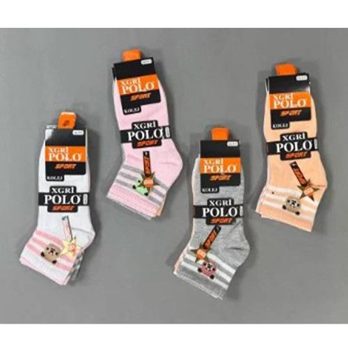 XGri Polo Ç-45 Kız Çocuk Penye Desenli Dubai Sport Kolej Çorap