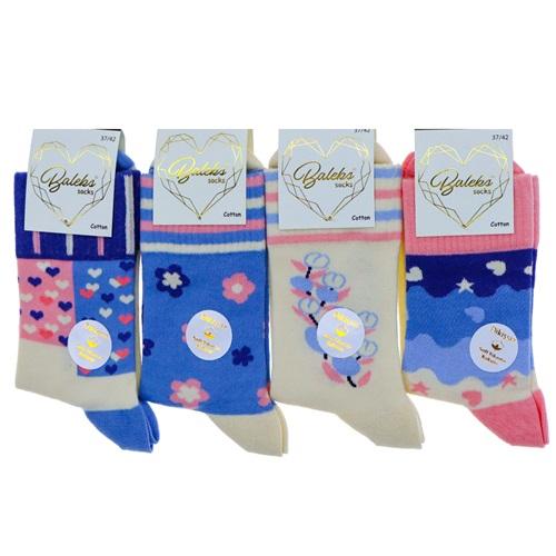 Baleks 6186 Bayan Cotton Dikişsiz Likralı Desenli Soket Çorap