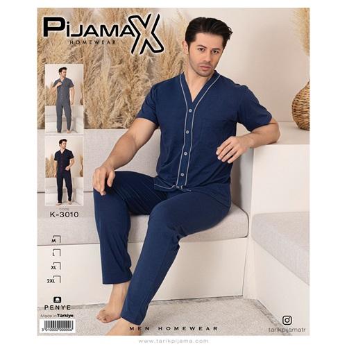 Tarık 3010 Erkek Penye Boydan Düğmeli Kısa Kol Pijama Takımı M-2XL