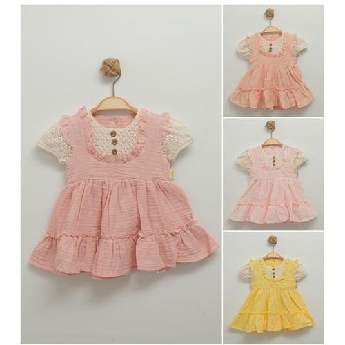 Tufitto 1655 Kız Bebe Müslin Doğmalı Elbise 9-24 Ay