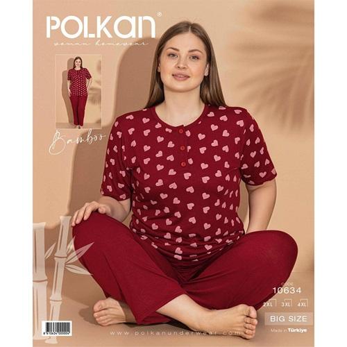 Polkan 10634 Bayan Bambu Desenli Battal Kısa Kol Pijama Takımı 2XL-4XL