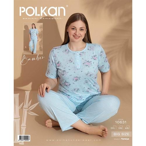 Polkan 10631 Bayan Bambu Desenli Battal Kısa Kol Pijama Takımı 2XL-4XL