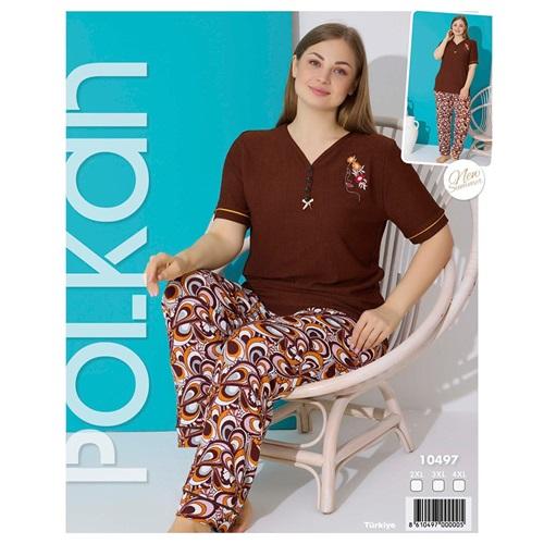 Polkan 10497 Bayan Bambu Desenli Battal Kısa Kol Pijama Takımı 2XL-4XL
