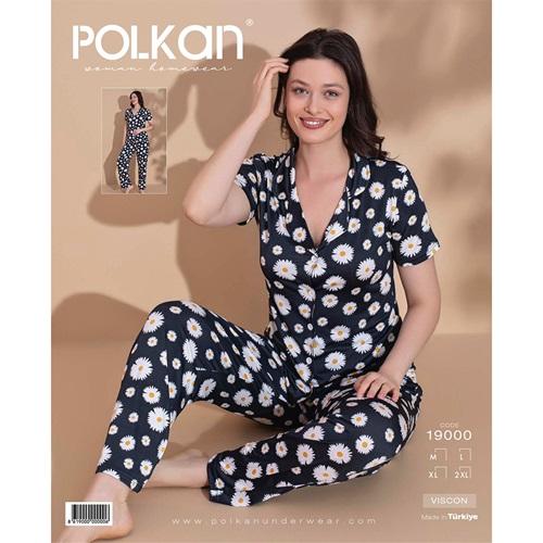 Polkan 19000 Bayan Desenli Kısa Kol Viscon Pijama Takımı M-2XL