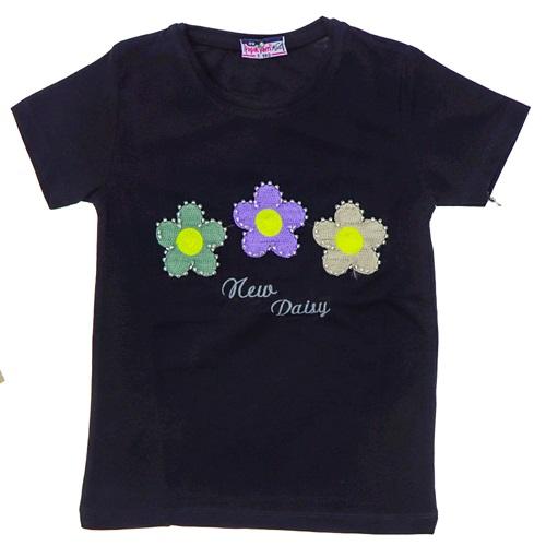 Papatyam Kids 11748 Kız Çocuk Penye Papatya Boncuk Nakışlı Tişört 9-12 Yaş