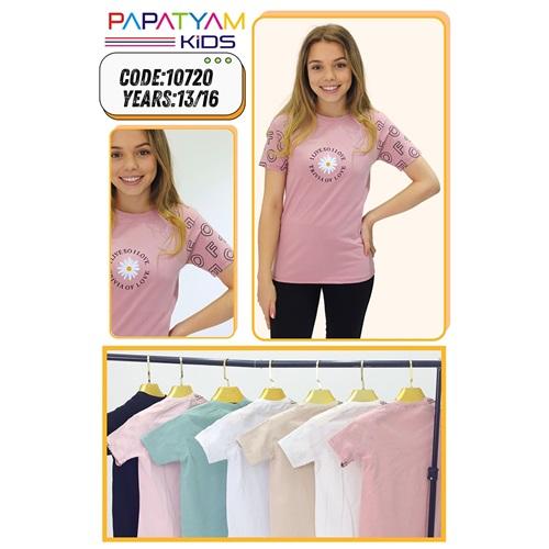 Papatyam Kids 10720 Kız Çocuk Penye Papatya Reklam Kol Baskılı Tişört 13-16 Yaş