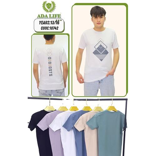 Ada Life 10742 Erkek Çocuk Penye Ön Arka Kare Baskılı Tişört 13-16 Yaş
